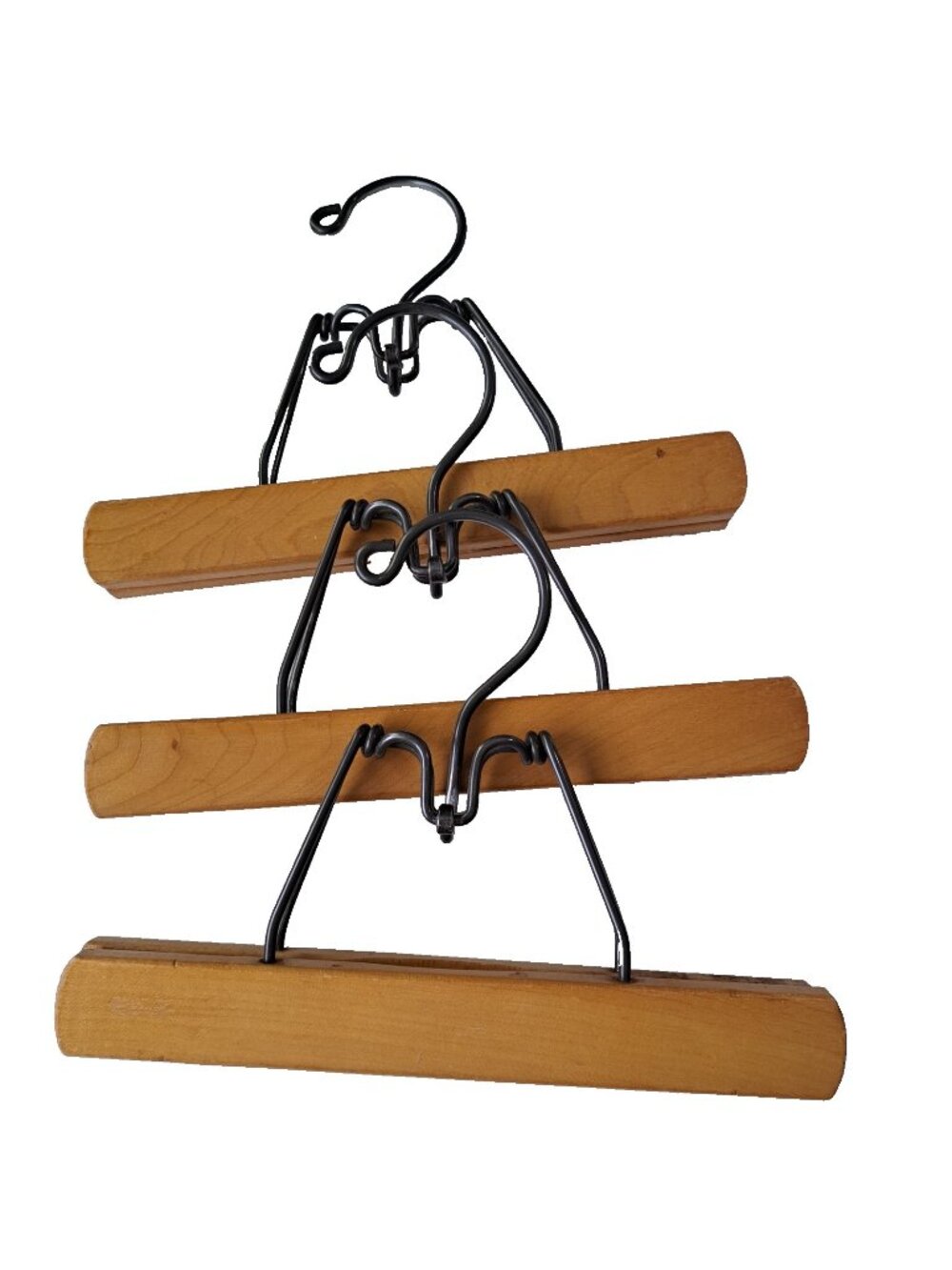3 Pc Set VTG Wooden Metal Pants Skirt Hangers Padded Clamp 9" MCM Grandpa Core